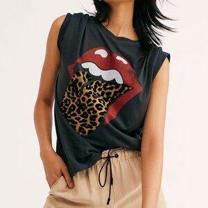FP + Daydreamer Stones Flocked Velvet Leopard Tongue Dark Gray Tee (Size Small)